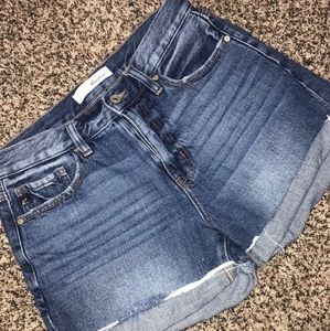 KanCan woman's super high rise rolledcuff jean shorts